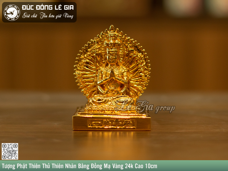 Tượng Phật Thiên Thủ Thiên Nhãn bằng đồng mạ vàng 24k cao 10cm