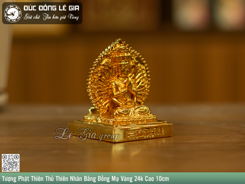 Tượng Phật Thiên Thủ Thiên Nhãn bằng đồng mạ vàng 24k cao 10cm