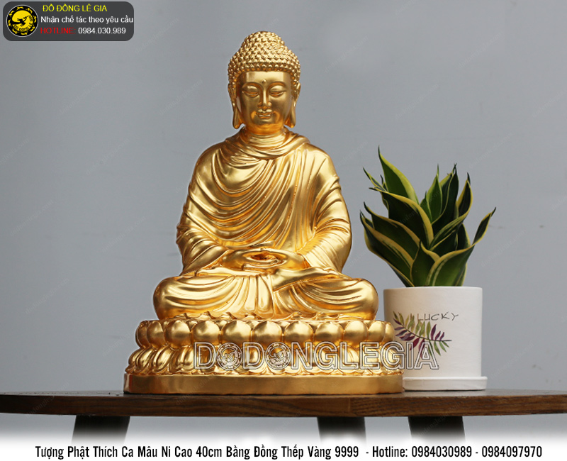 Tượng phật bổn sư thích ca thếp vàng 9999 cao 40cm