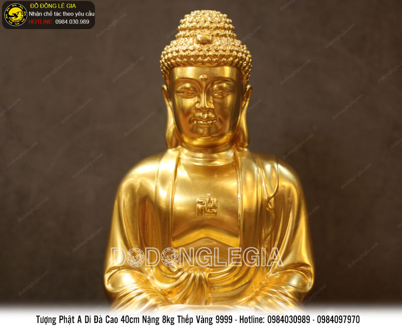 Tượng phật A di đà bằng đồng thếp vàng cao 40cm
