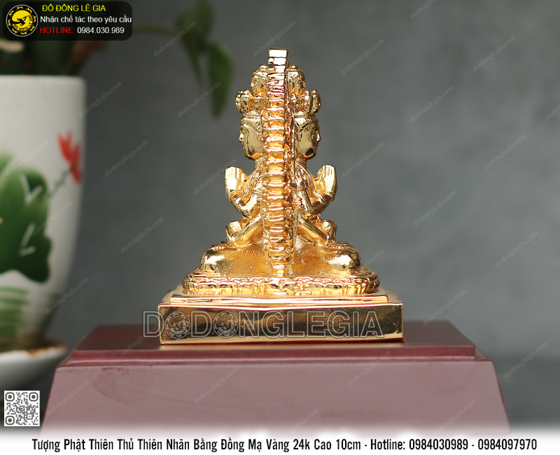 Tượng Phật Thiên Thủ Thiên Nhãn bằng đồng mạ vàng 24k cao 10cm