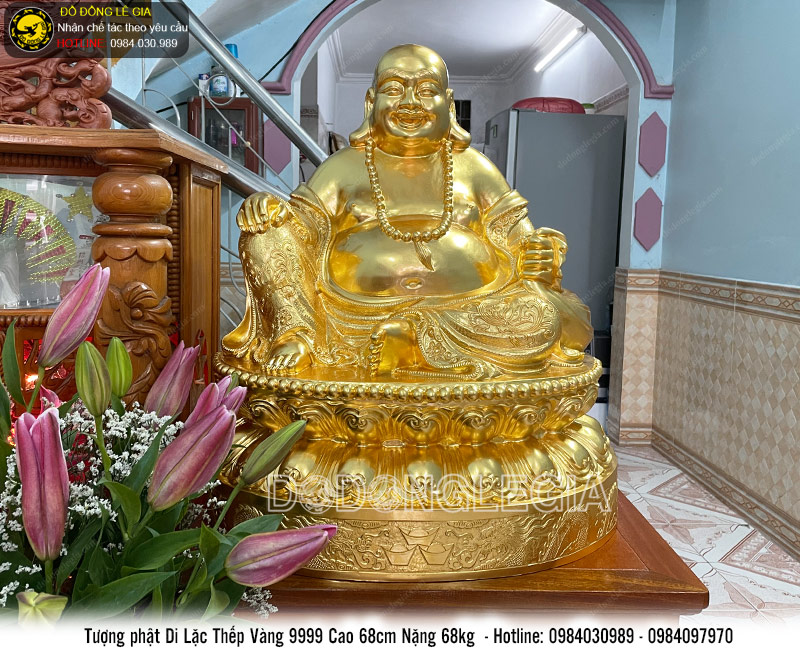 Tượng di lặc cao 68cm thếp vàng 9999