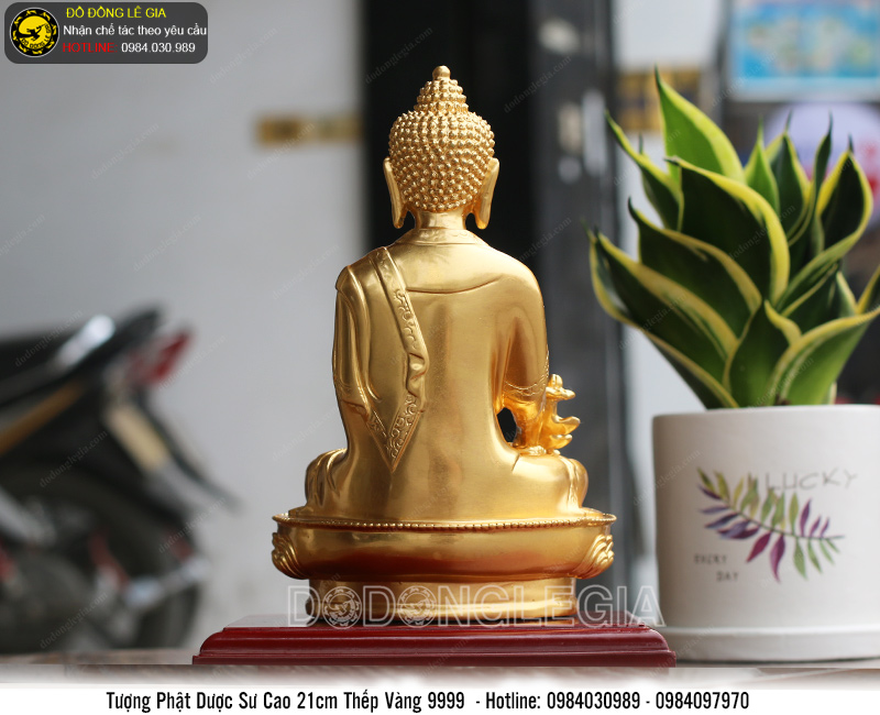 Tượng phật dược sư cao 21cm thếp vàng 9999