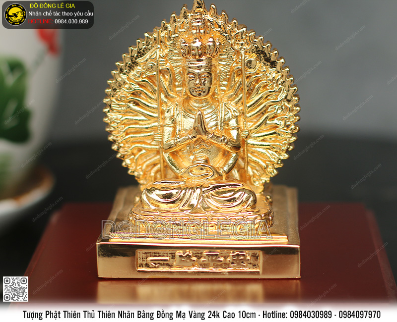 Tượng Phật Thiên Thủ Thiên Nhãn bằng đồng mạ vàng 24k cao 10cm