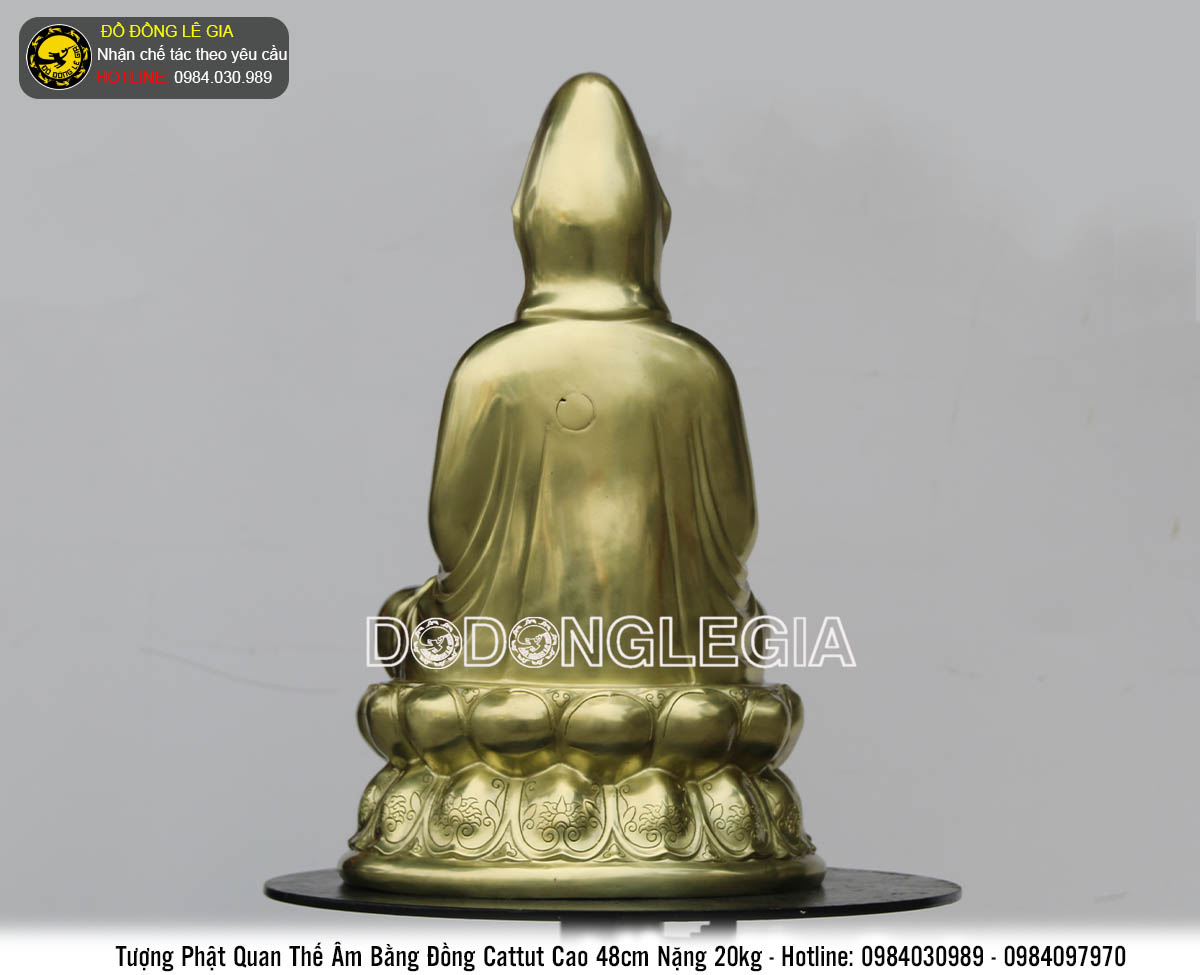 Tượng Phật Quan Thế Âm bồ tát bằng đồng cattut vỏ đạn cao 48cm