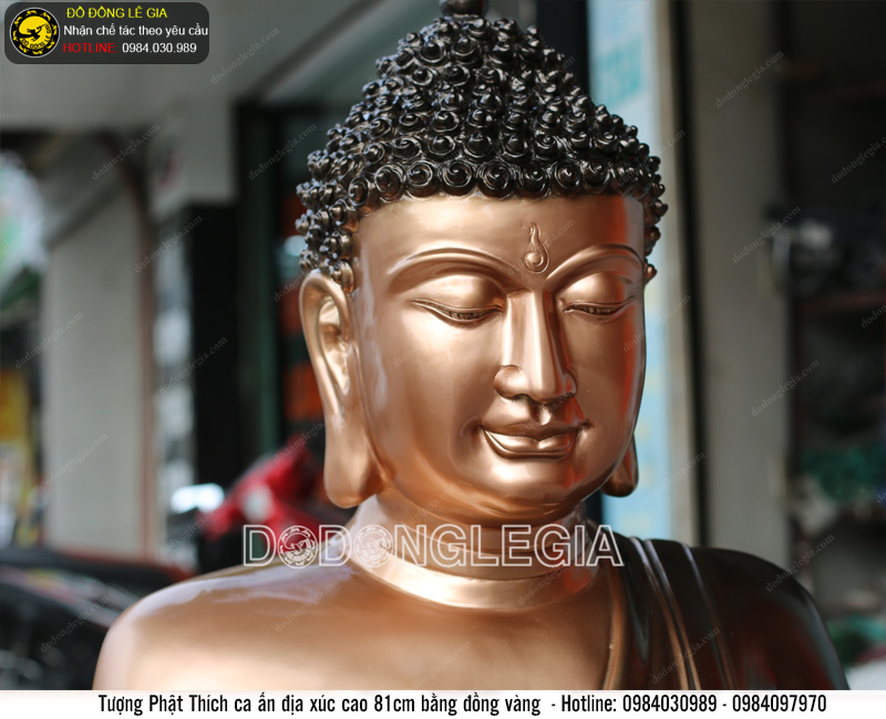 Tượng Phật Thích Ca ấn địa xúc cao 81cm bằng đồng vàng