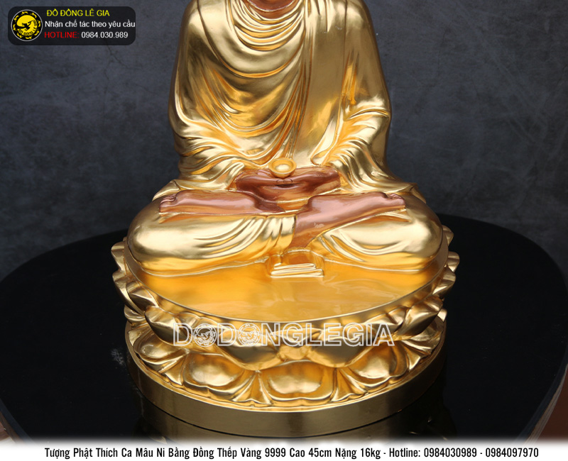 Tượng Phật Thích Ca bằng đồng đỏ cao 45cm,thếp vàng 9999