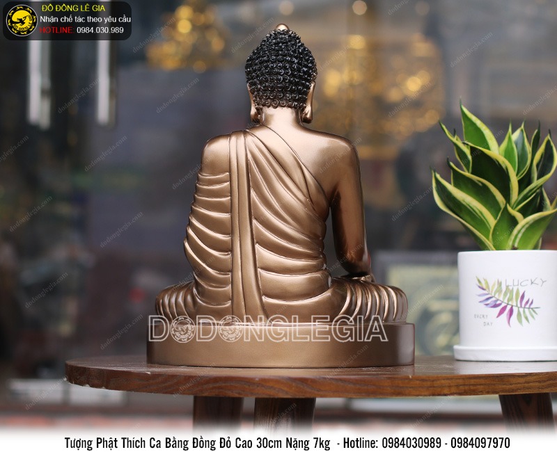 Tượng phật thích ca bằng đồng đỏ cao 30cm