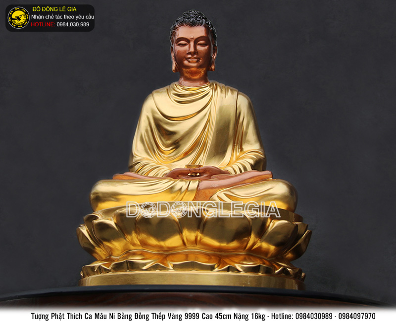 Tượng Phật Thích Ca bằng đồng đỏ cao 45cm,thếp vàng 9999