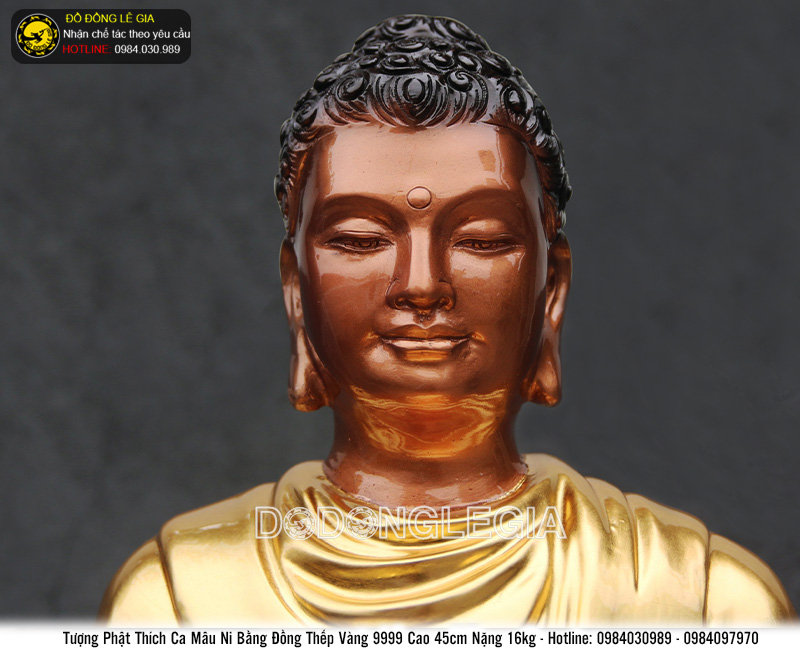 Tượng Phật Thích Ca bằng đồng đỏ cao 45cm,thếp vàng 9999