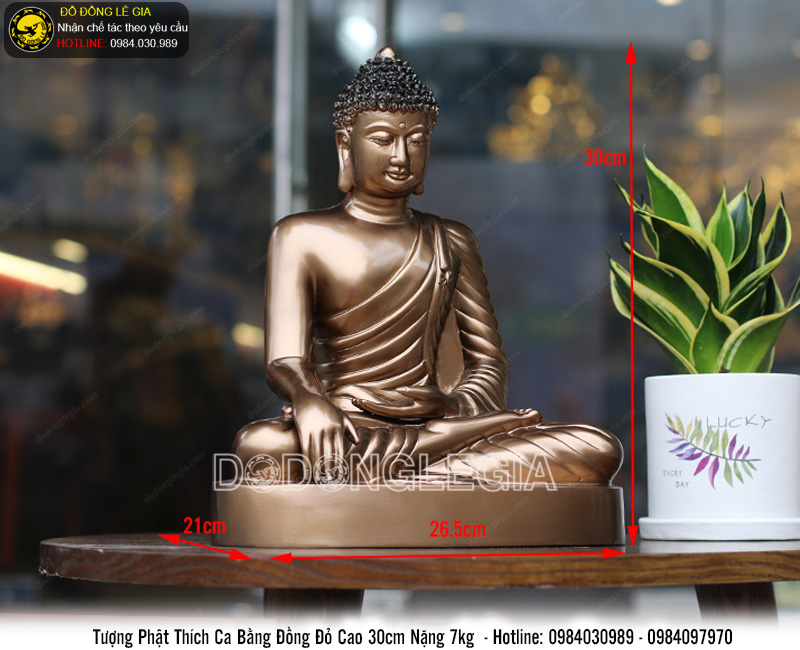 Tượng phật thích ca bằng đồng đỏ cao 30cm