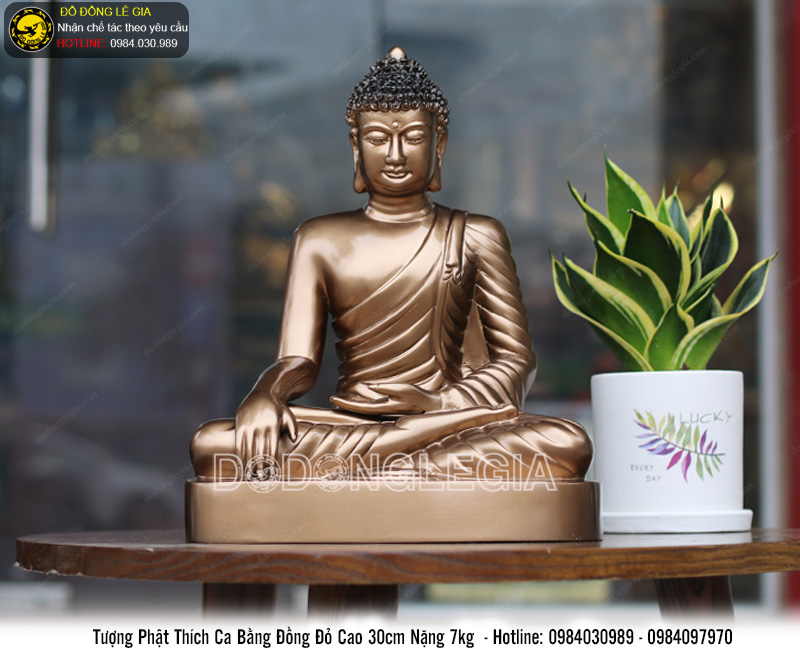 Tượng phật thích ca bằng đồng đỏ cao 30cm