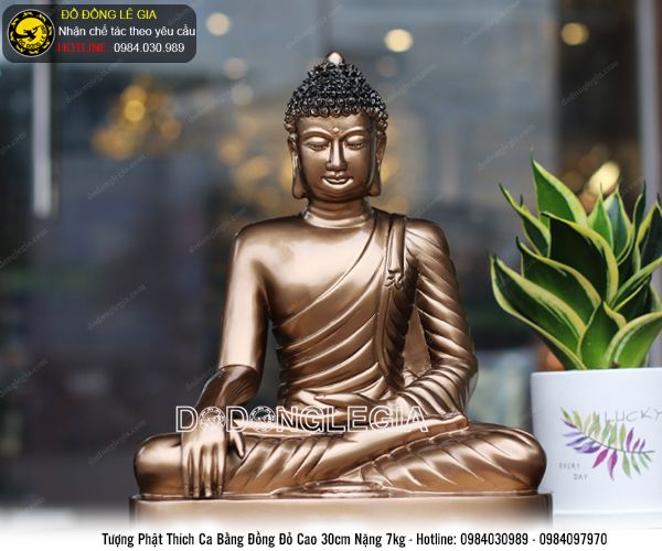 Tượng phật thích ca bằng đồng đỏ cao 30cm