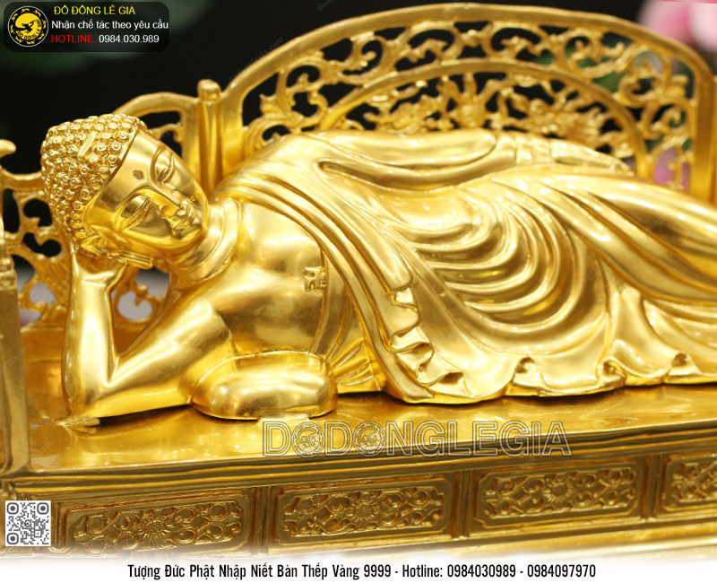 Tượng Đức Phật Niết Nhập Niết Bàn Bằng Đồng Thếp Vàng 9999