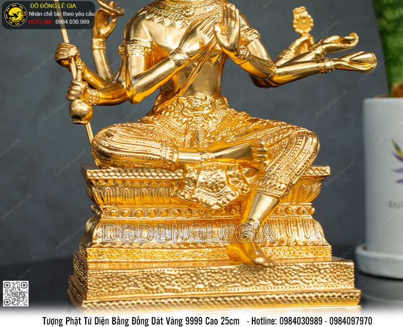 Tượng Phật Tứ Diện cao 25cm dát vàng 9999