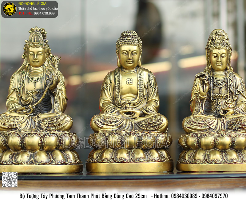 Bộ Tượng Ta Bà Tam Thánh bằng đồng cao 29cm