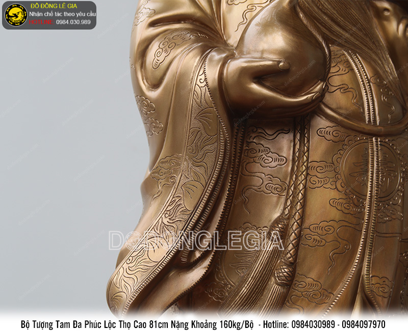 Bộ tượng tam đa Phúc Lộc Thọ bằng đồng đỏ cao 81cm