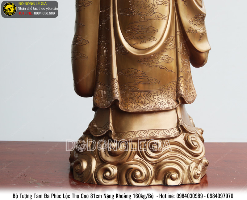 Bộ tượng tam đa Phúc Lộc Thọ bằng đồng đỏ cao 81cm