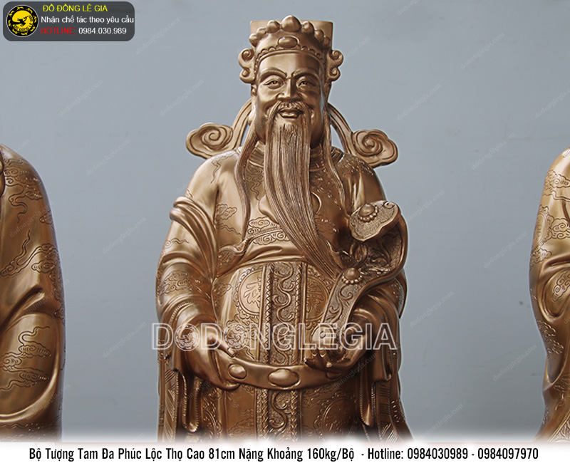Bộ tượng tam đa Phúc Lộc Thọ bằng đồng đỏ cao 81cm