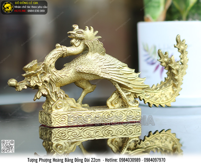 Tượng Phượng Hoàng bằng đồng dài 22cm