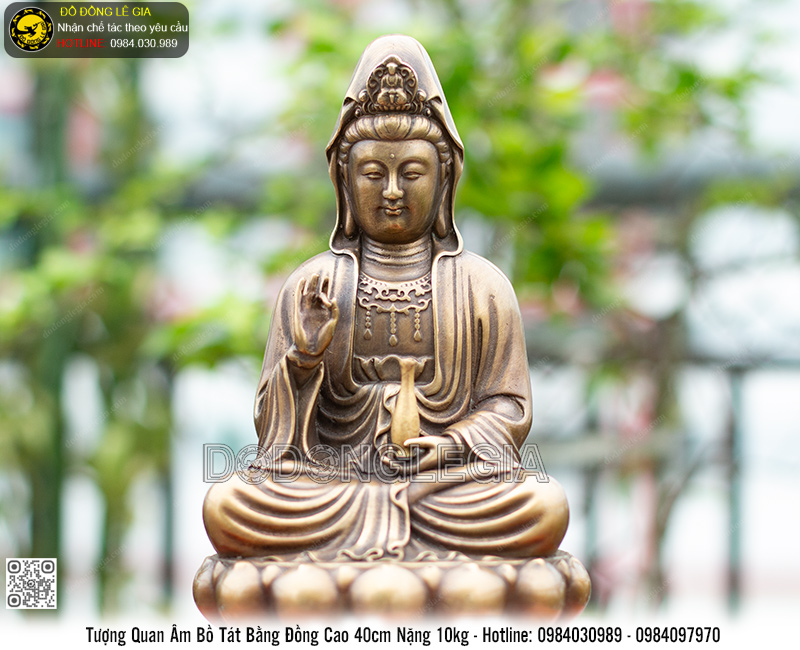 Tượng Quan Âm Bồ Tát Bằng Đồng Cao 40cm