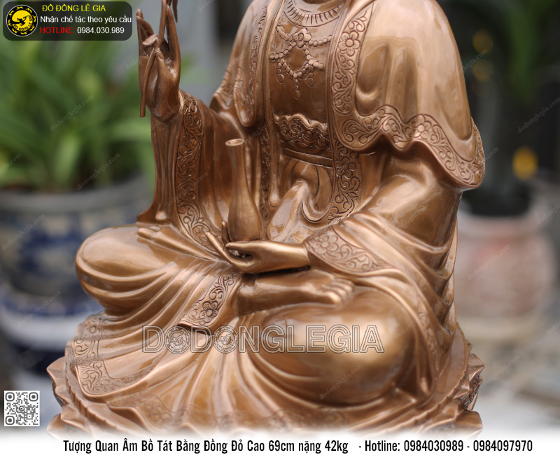 Tượng Phật Quan Âm đồng đỏ cao 69cm