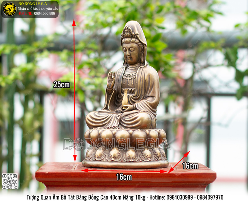 Tượng Quan Âm Bồ Tát Bằng Đồng Cao 40cm