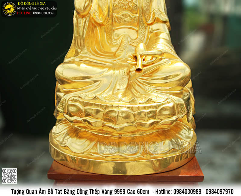 Tượng Phật Bà Quan Âm bằng đồng đỏ dát vàng 9999 cao 60cm