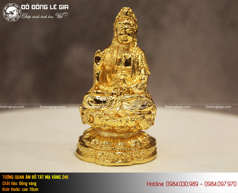Tượng Phật Quan Âm bằng đồng mạ vàng 24k