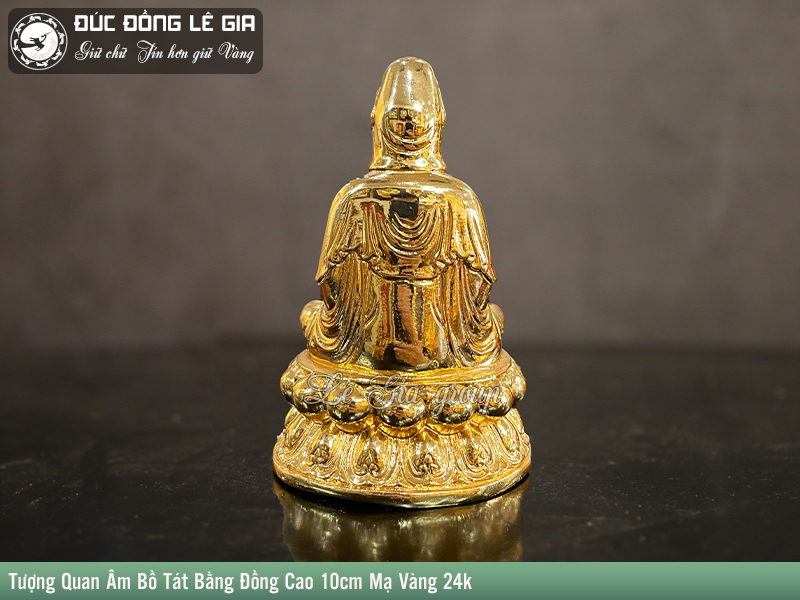 Tượng Phật Quan Âm Bằng Đồng Cao Mạ Vàng cao 10cm