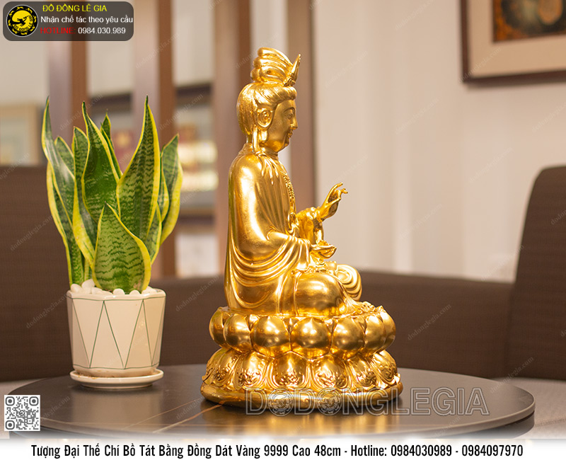Tượng Phật Quan Âm Đại Thế Chí bằng đồng thếp vàng 9999 cao 48cm
