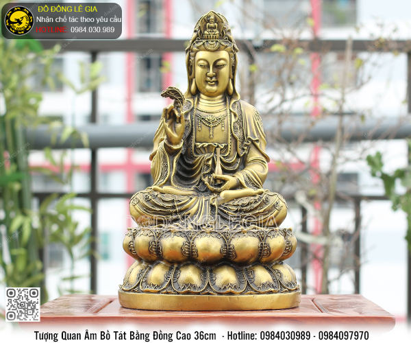 Tượng Phật Quan Âm Bằng Đồng Cao 36cm
