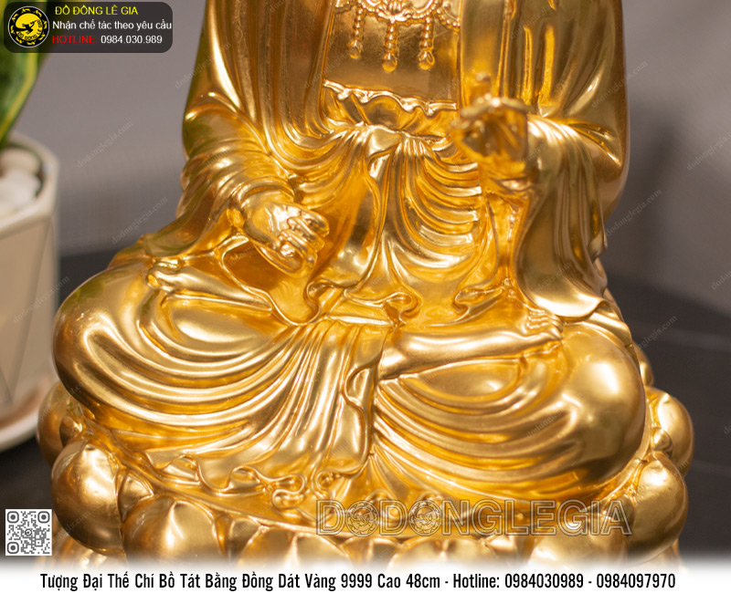 Tượng Phật Quan Âm Đại Thế Chí bằng đồng thếp vàng 9999 cao 48cm