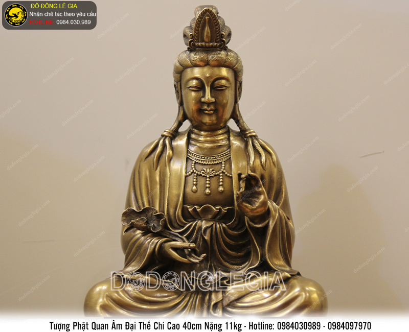 Tượng phật quan âm Đại Thế Chí bằng đồng thau cao 40cm