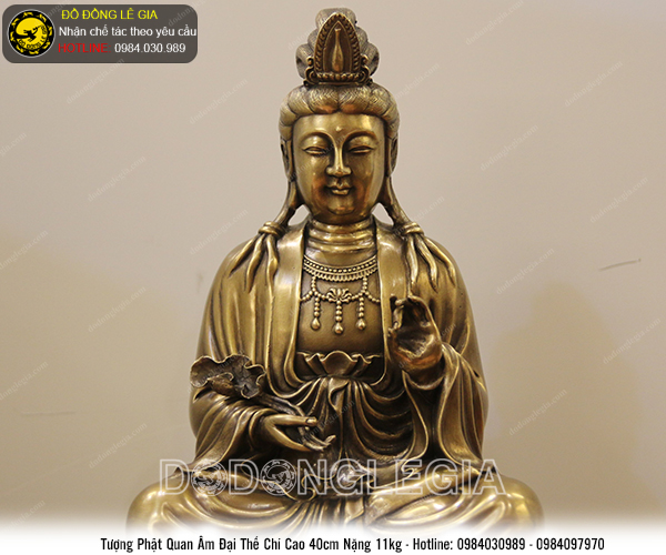 Tượng phật quan âm Đại Thế Chí bằng đồng thau cao 40cm