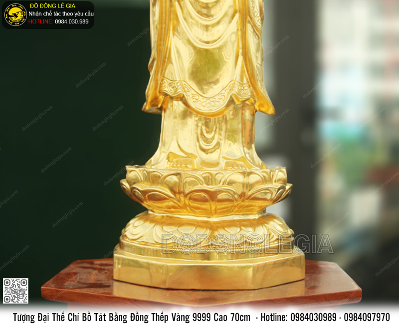 Tượng Phật Đại Thế Chí bằng đồng đỏ dát vàng 9999 cao 70cm