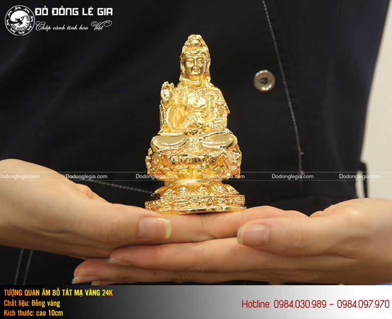 Tượng Phật Quan Âm bằng đồng mạ vàng 24k