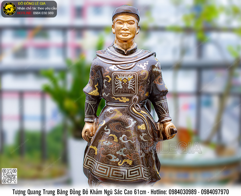Tượng Quang Trung Bằng Đồng Đỏ Khảm Ngũ Sắc Cao 61cm