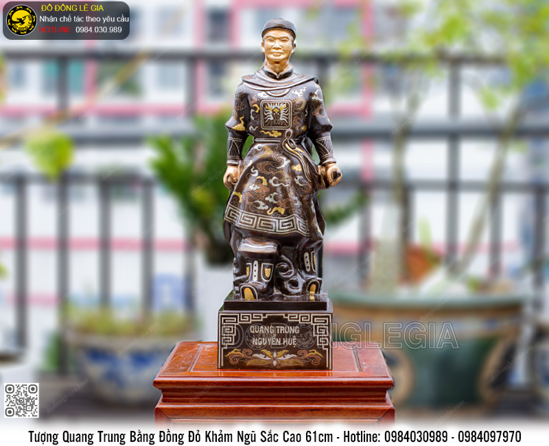 Tượng Quang Trung Bằng Đồng Đỏ Khảm Ngũ Sắc Cao 61cm