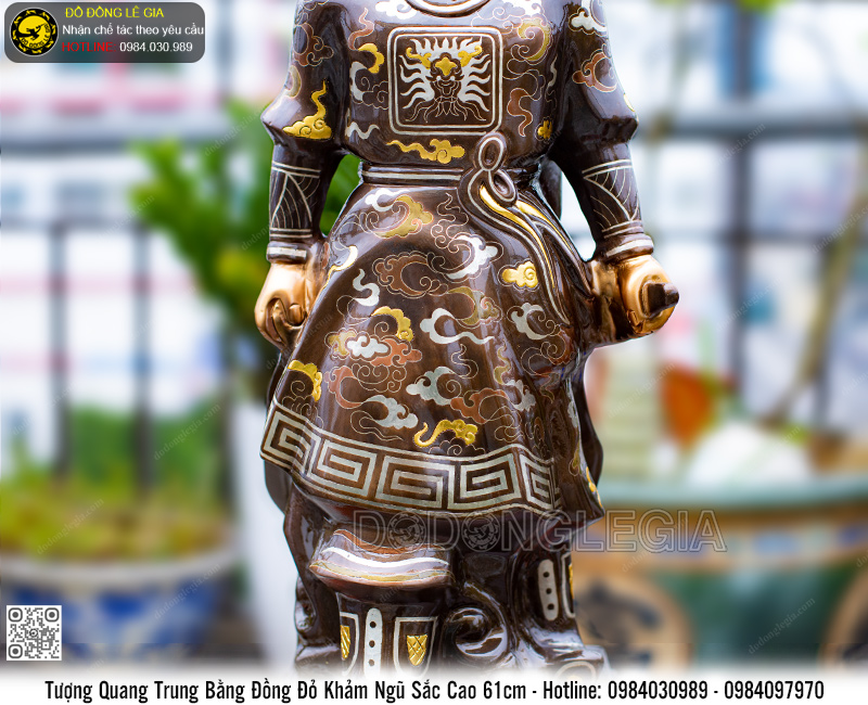 Tượng Quang Trung Bằng Đồng Đỏ Khảm Ngũ Sắc Cao 61cm
