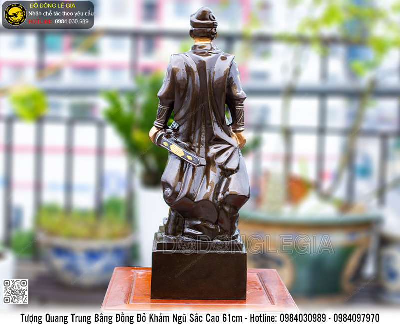 Tượng Quang Trung Bằng Đồng Đỏ Khảm Ngũ Sắc Cao 61cm