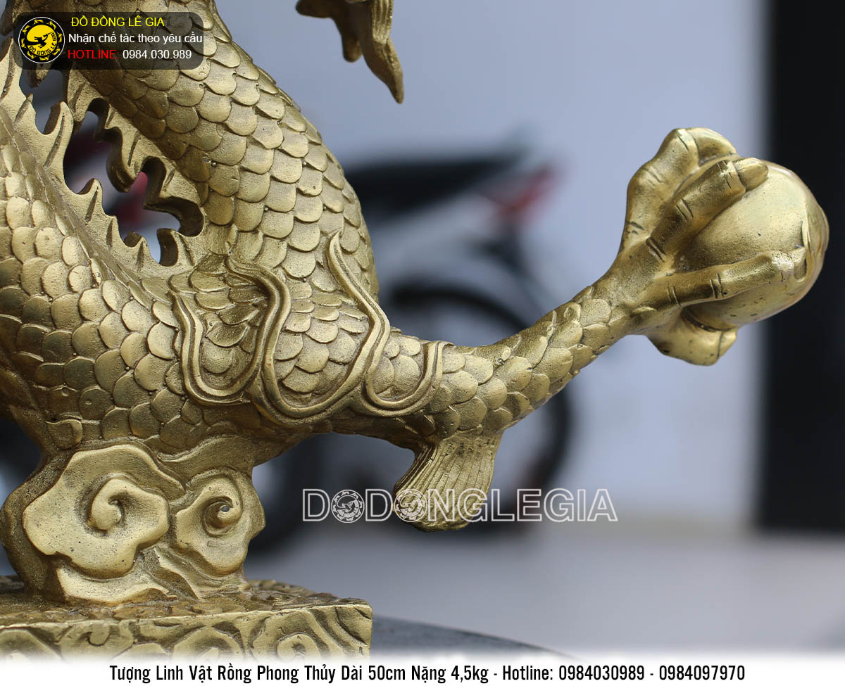 Tượng rồng phong thuỷ dài bằng đồng dài 50cm