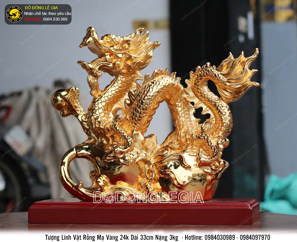 Tượng linh vật Rồng bằng đồng mạ vàng 24k cao 25cm | Đồ Đồng Đông ...
