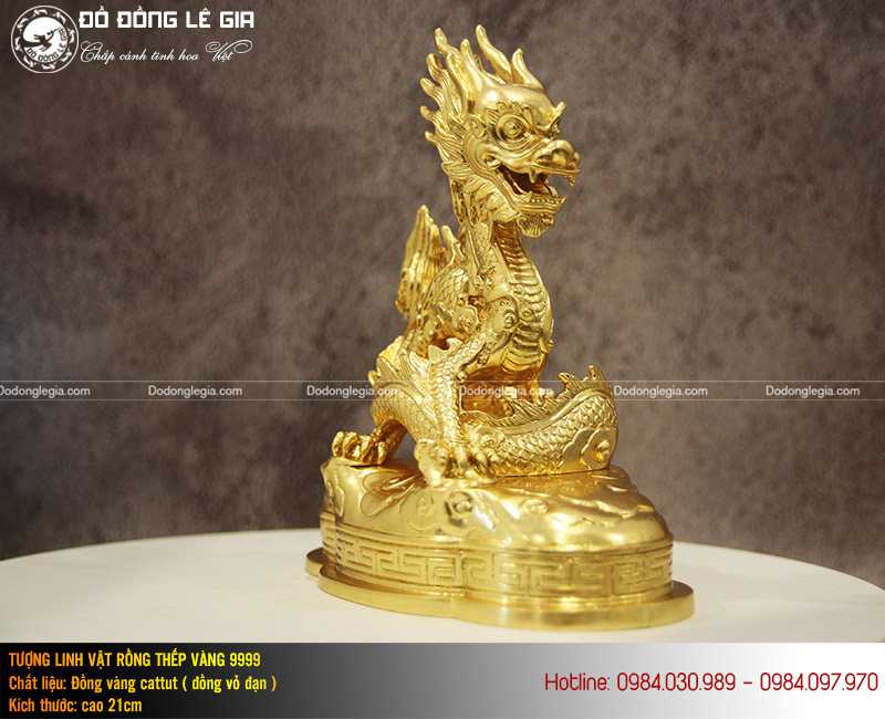 Tượng Rồng thời Nguyễn bằng đồng thếp vàng 9999