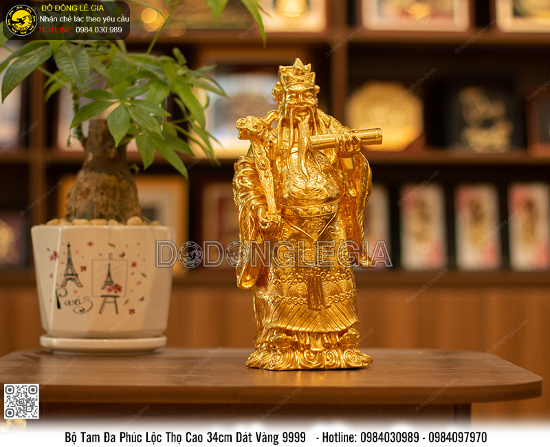 Bộ Tượng Tam Đa Phúc Lộc Thọ dát vàng 9999 cao 34cm