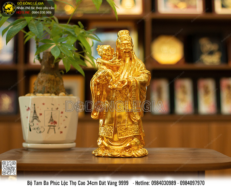 Bộ Tượng Tam Đa Phúc Lộc Thọ dát vàng 9999 cao 34cm