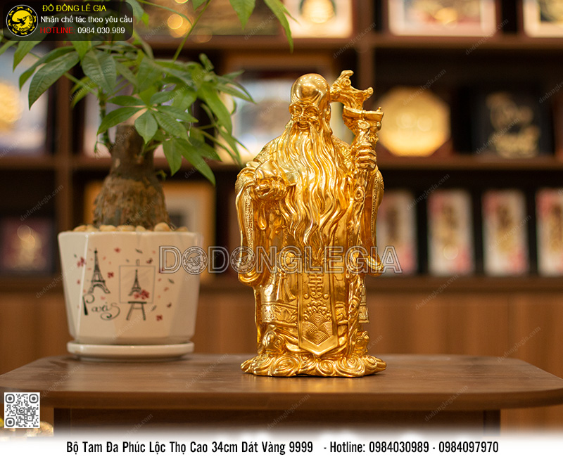 Bộ Tượng Tam Đa Phúc Lộc Thọ dát vàng 9999 cao 34cm
