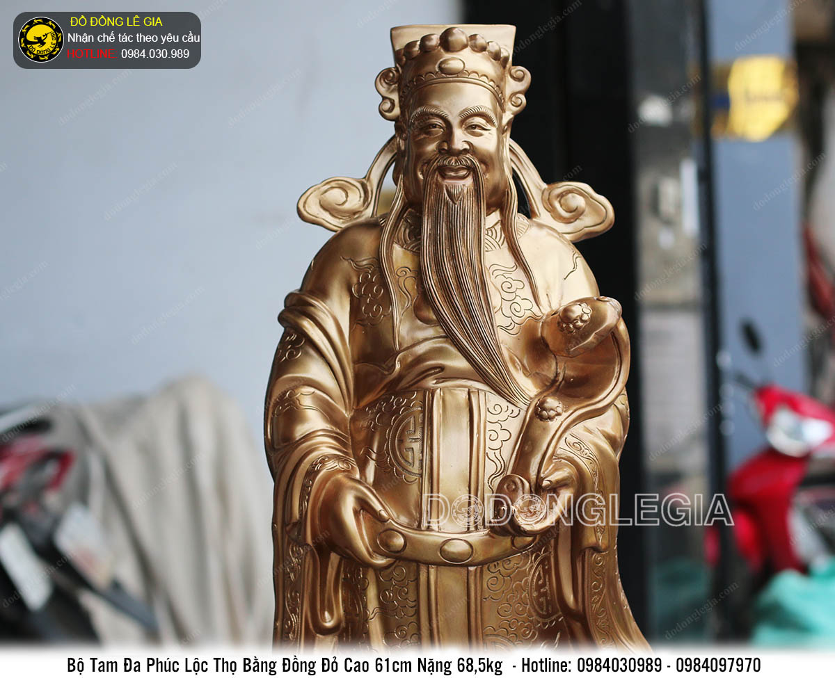 Bộ tượng Phúc Lộc Thọ bằng đồng đỏ cao 61cm