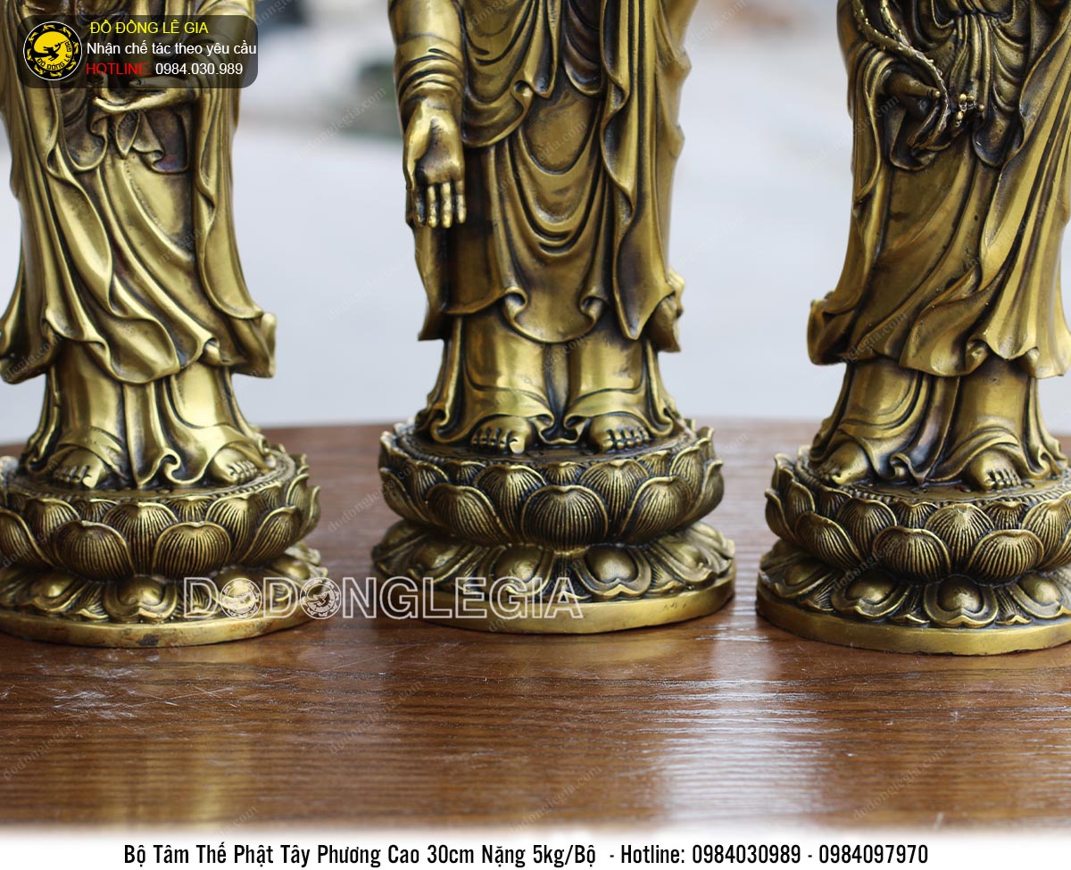 Bộ tượng đồng Tâm Thế Phật Tây Phương cao 30cm nặng 5kg
