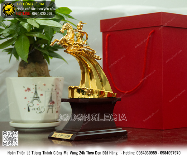 Lô Tượng Thánh Gióng mạ vàng 24k cao 21cm theo đơn đặt hàng